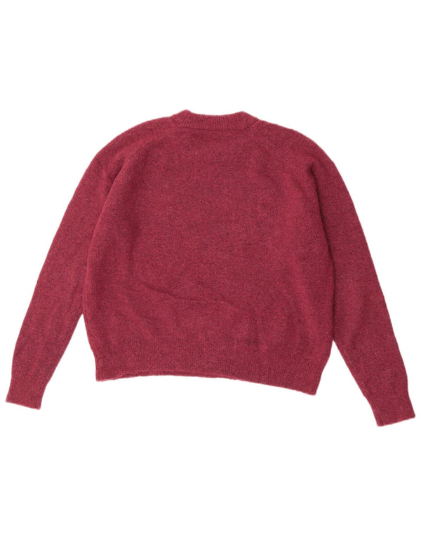 Zara Mujer Crop Oversize Cuello Redondo Jersey Suéter UK 10 Small Borgoña