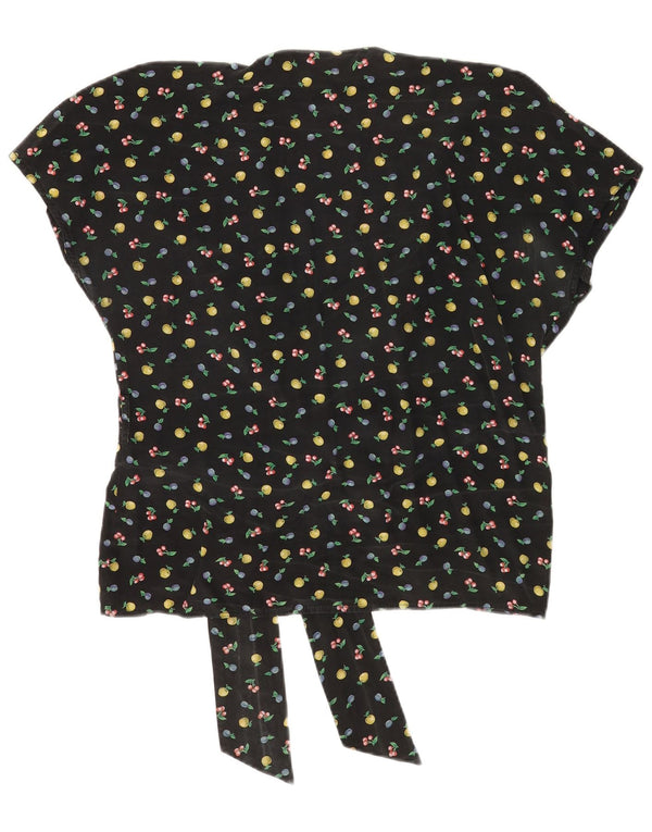 Vintage mujer patrón abstracto blusa top IT 48 XL negro
