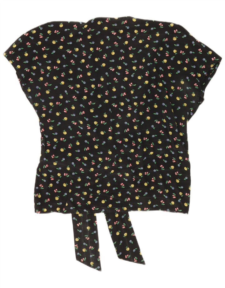 Vintage mujer patrón abstracto blusa top IT 48 XL negro