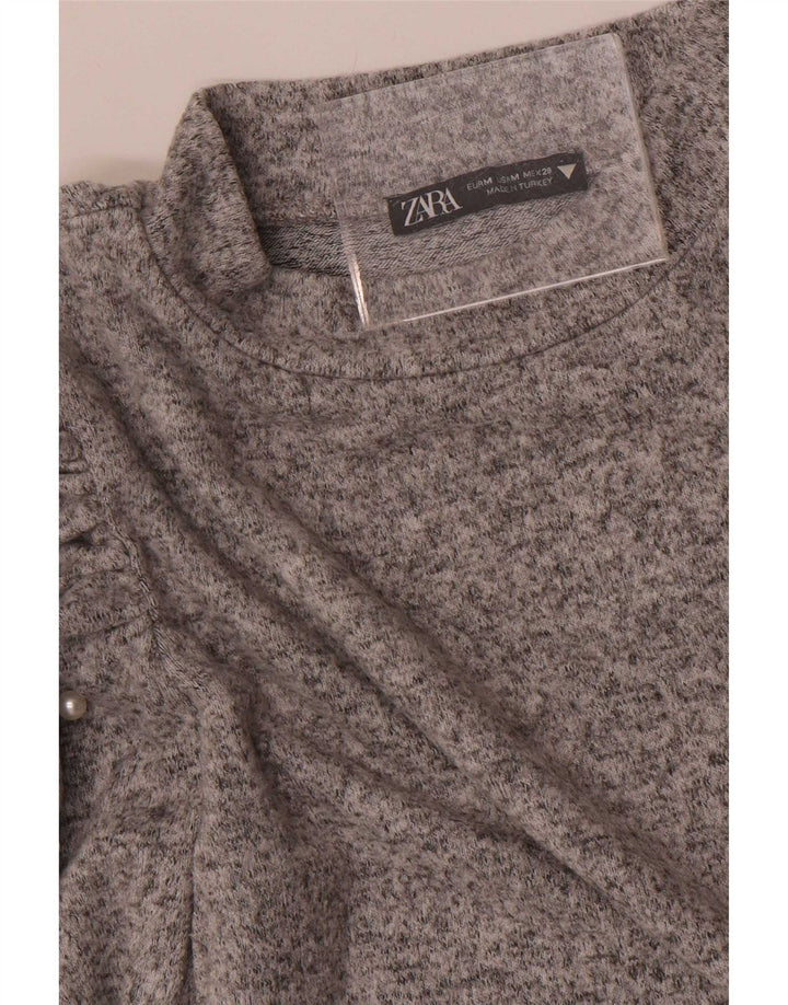 Zara Mujer Top Manga Larga UK 42 Gris Medio