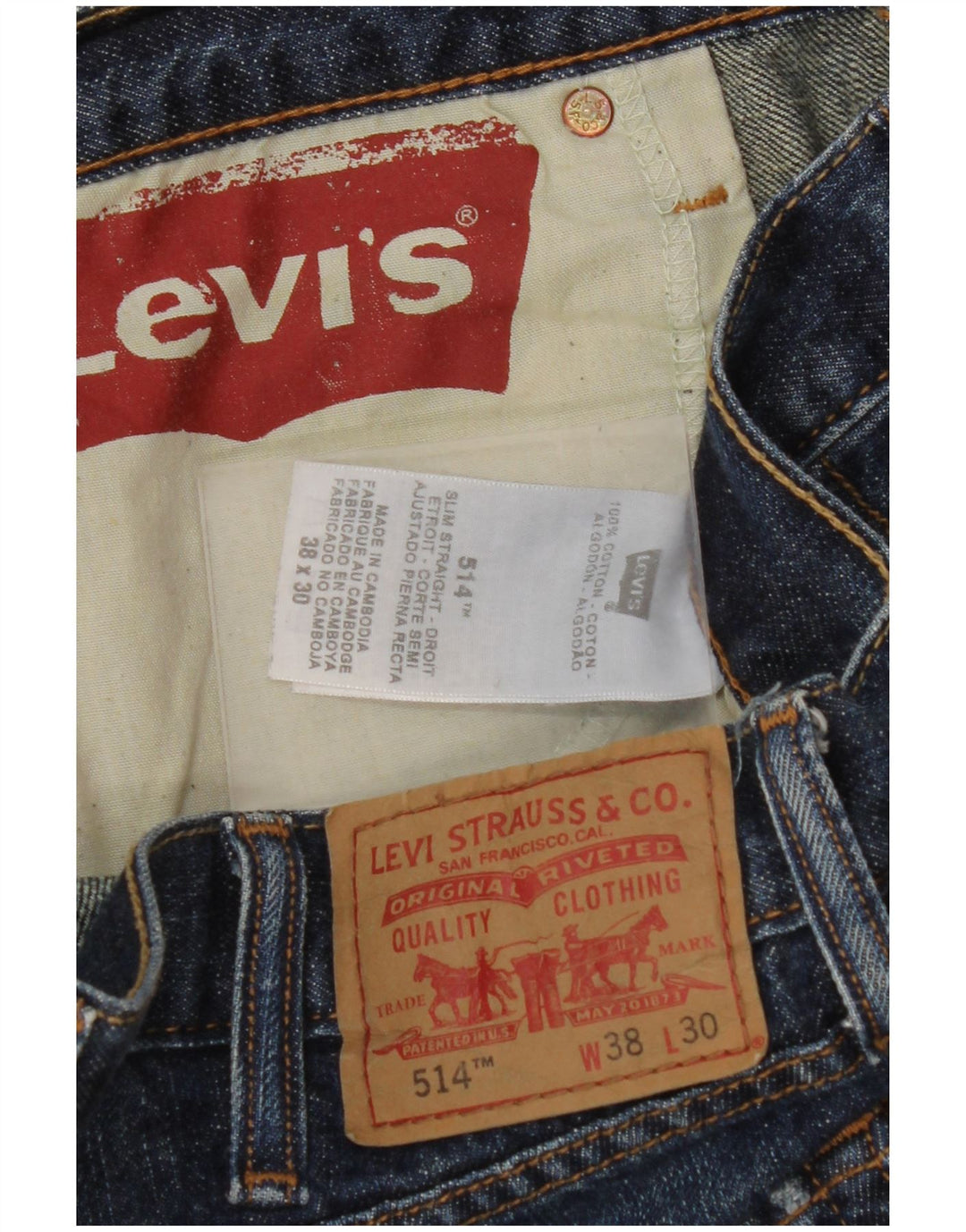 LEVI'S Mens 514 Distressed Straight Jeans W38 L27  Blue Cotton