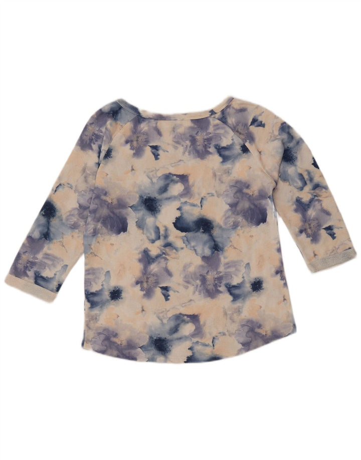 BENETTON Top para mujer manga 3/4 UK 44 Algodón floral azul medio