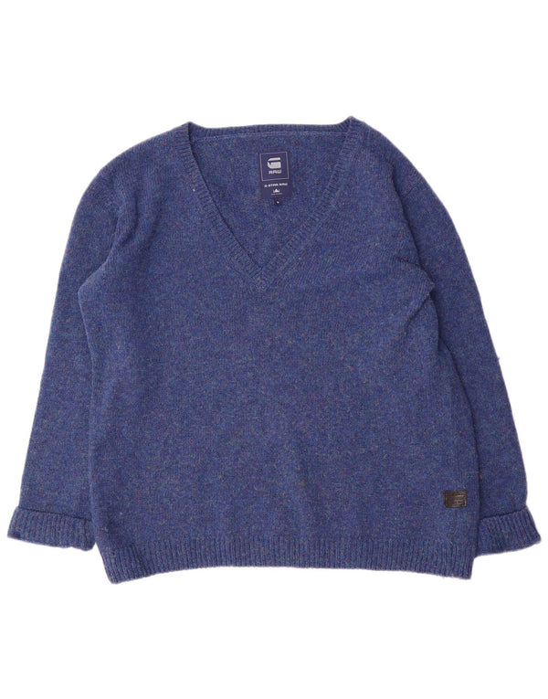 G-Star Suéter tipo jersey con cuello en V para mujer UK 44 Medio azul moteado