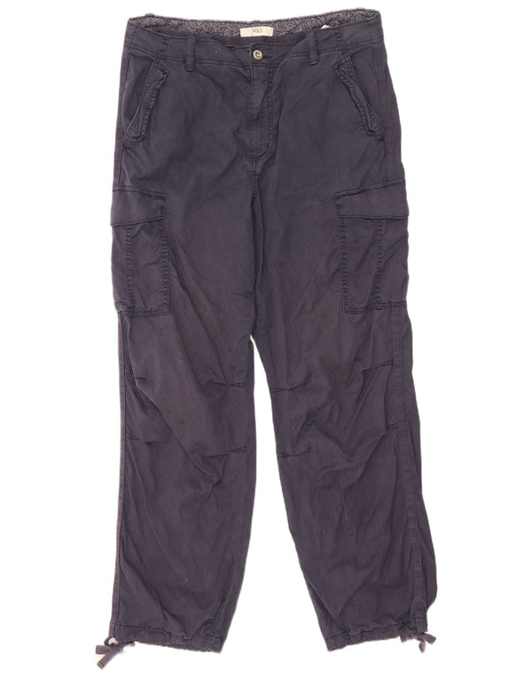 Marks & Spencer Pantalones Cargo Rectos De Cintura Alta Para Mujer W34 L31 Azul Marino