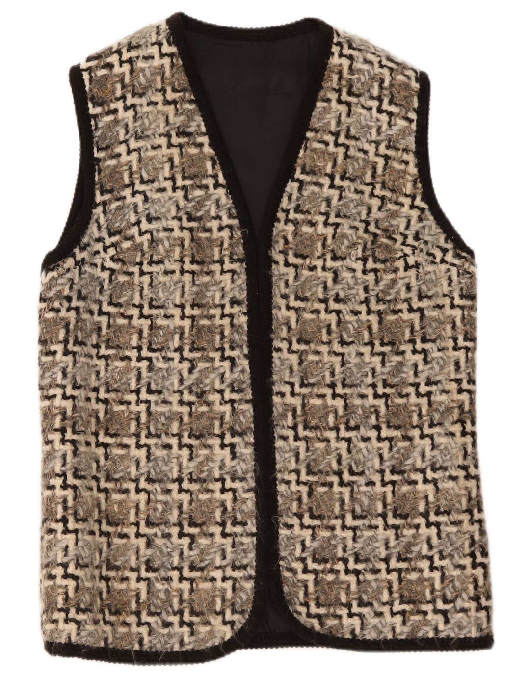 Vintage mujer abierto Gilet Reino Unido 14 medio beige geométrico
