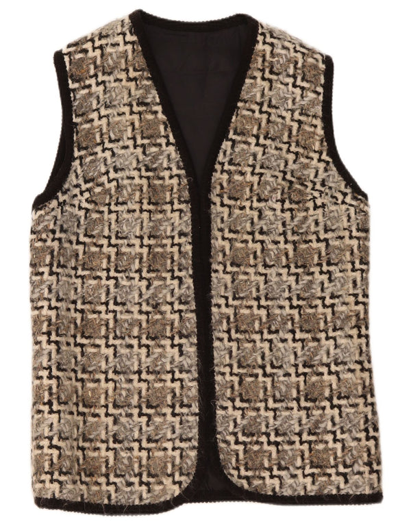 Vintage mujer abierto Gilet Reino Unido 14 medio beige geométrico