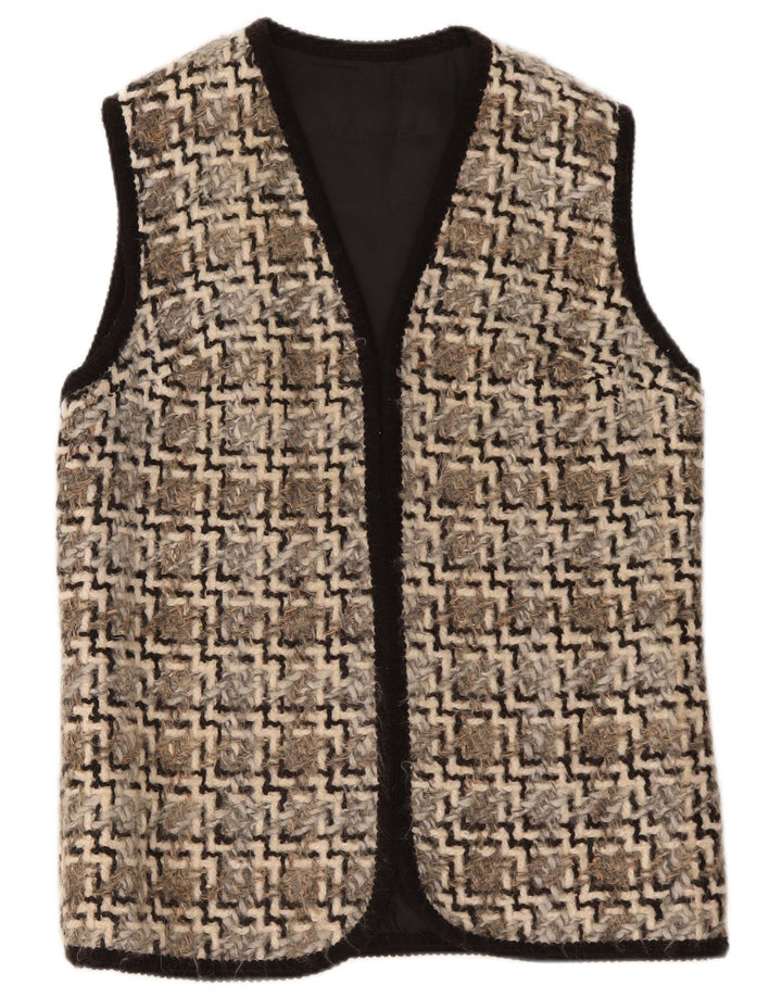Vintage mujer abierto Gilet Reino Unido 14 medio beige geométrico