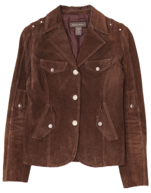 Banana Republic Chaqueta tipo blazer de ante militar para mujer UK 40 XL Cuero marrón