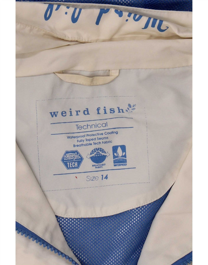 Weird Fish Chaqueta impermeable con capucha para mujer UK 40 Large White Colourblock Nylon