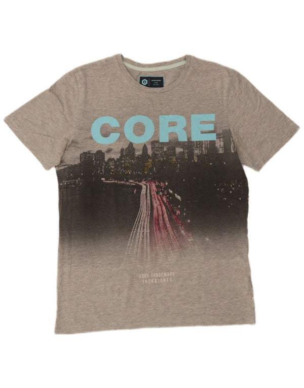 Jack & Jones - Camiseta gráfica para hombre, talla grande, algodón moteado gris
