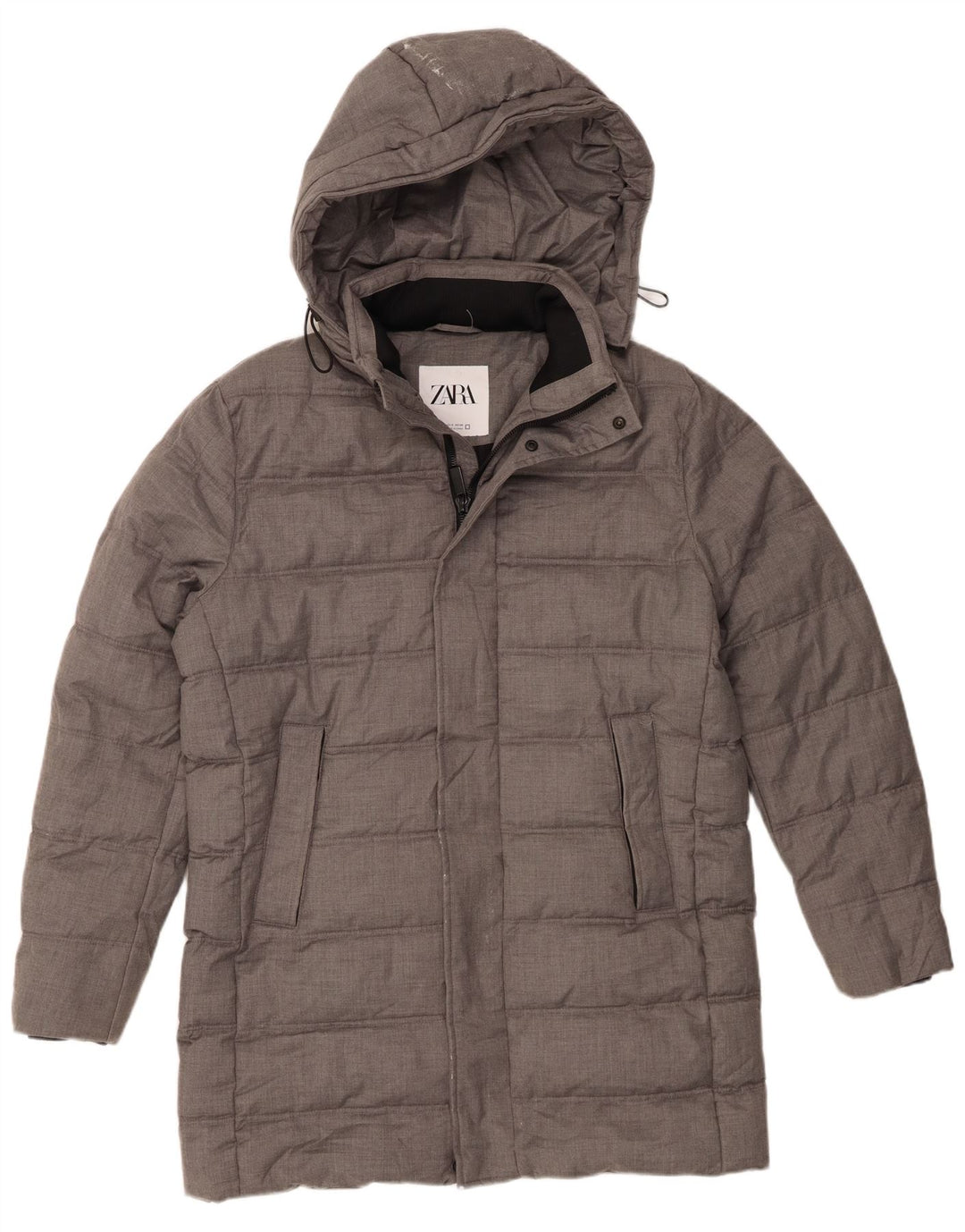 Zara Mens Abrigo acolchado con capucha UK 36 Small Gris Poliéster