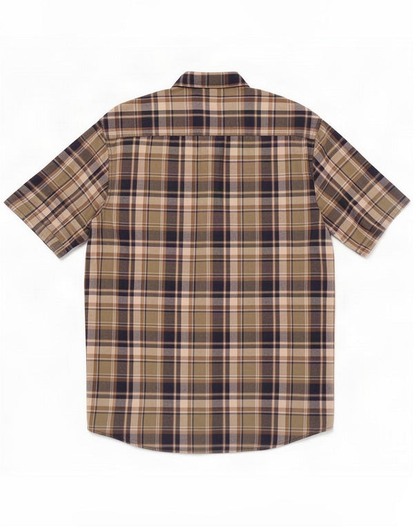 Eddie Bauer Camisa alta de manga corta para hombre Algodón a cuadros color caqui mediano