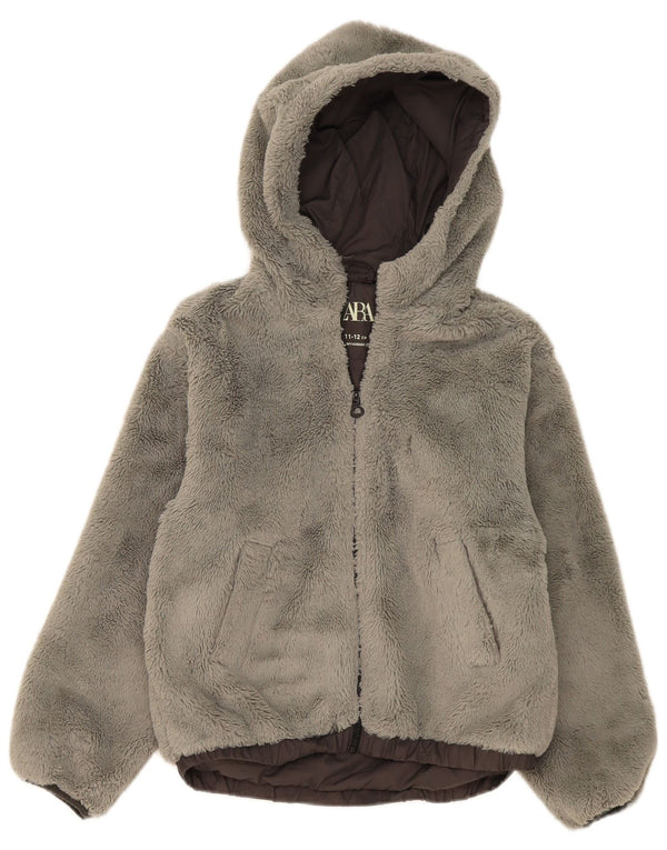 Zara Chaqueta Niña Polar Capucha Osito 11-12 Años Poliamida Gris