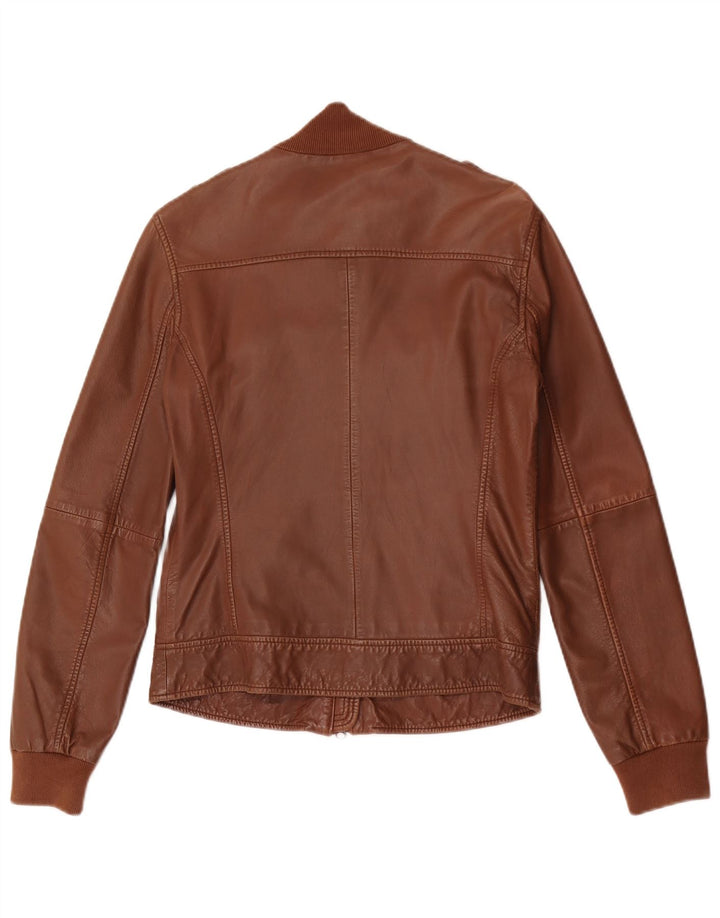 BENETTON Chaqueta Militar De Cuero Mujer IT 44 Cuero Marrón Medio