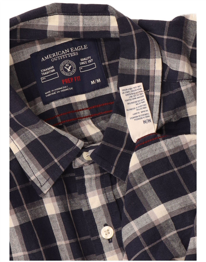 Camisa American Eagle Para Hombre Algodón A Cuadros Azul Marino Mediano