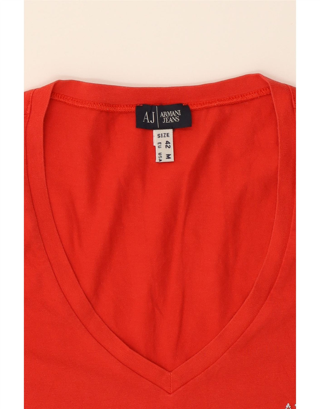ARMANI JEANS Womens T-Shirt Top UK 12 Medium Red Vintage Armani Jeans and Second-Hand Armani Jeans from Messina Hembry 