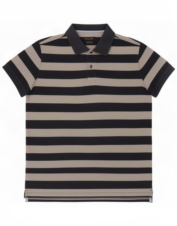 Polo Massimo Dutti Regular Fit Hombre Algodón Rayas Azul Marino Medio