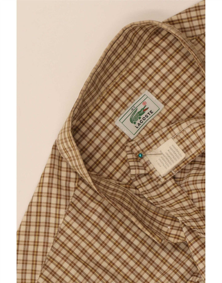 Camisa Lacoste Hombre Manga Corta Talla 41 Grande Beige Cuadros Algodón