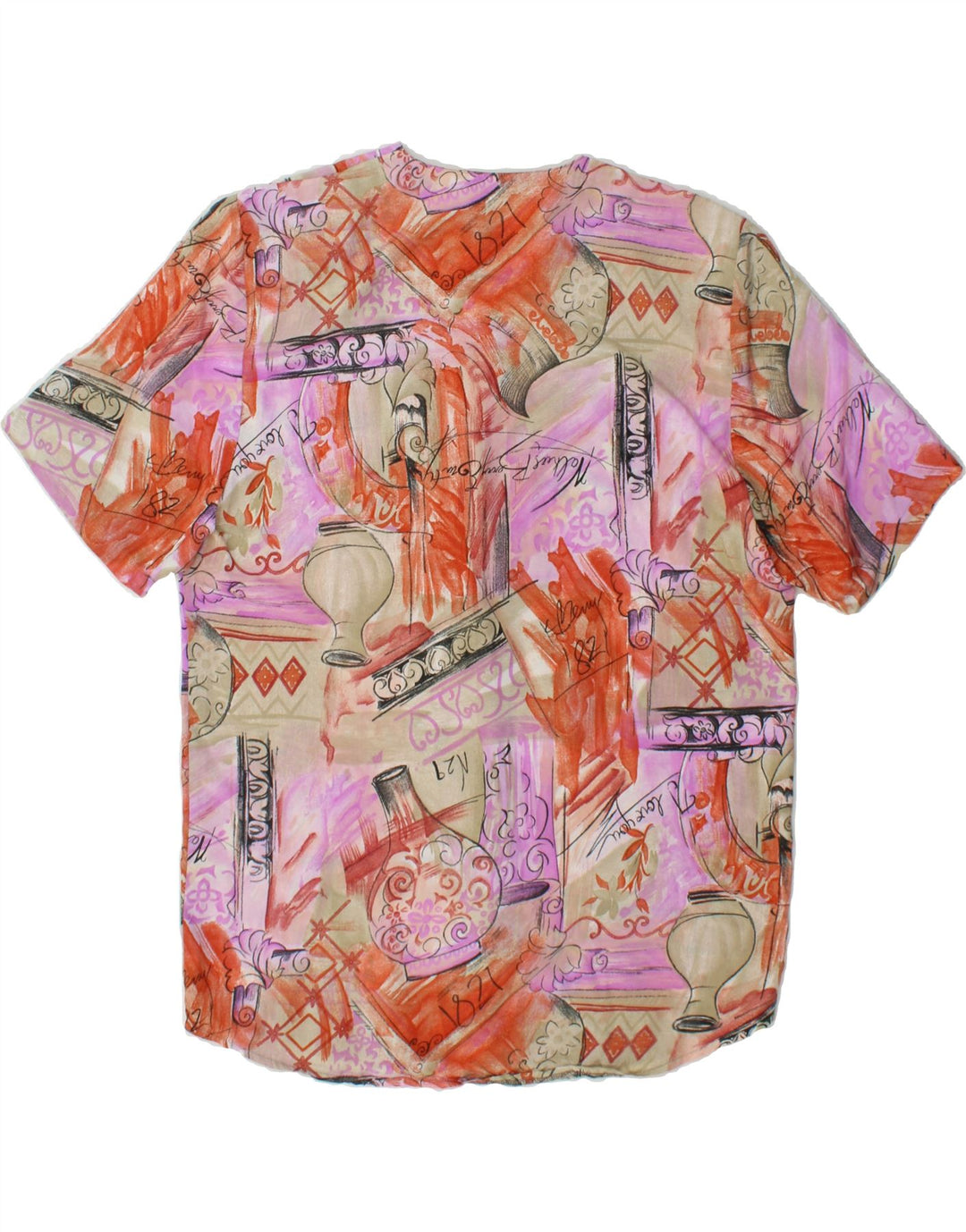 VINTAGE Womens Abstract Pattern Short Sleeve Shirt Blouse UK 10 Small Pink Vintage Vintage and Second-Hand Vintage from Messina Hembry 