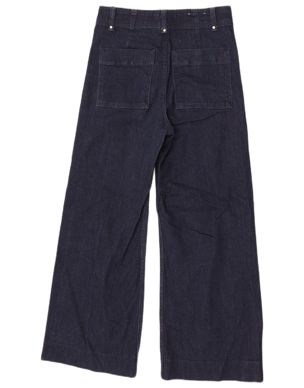 Zara Vaqueros de pierna ancha y cintura alta para mujer EU 38 Small W28 L28 Azul marino Algodón