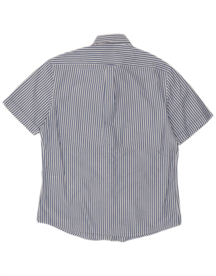 IZOD Camisa de manga corta para hombre de algodón a rayas azules grandes