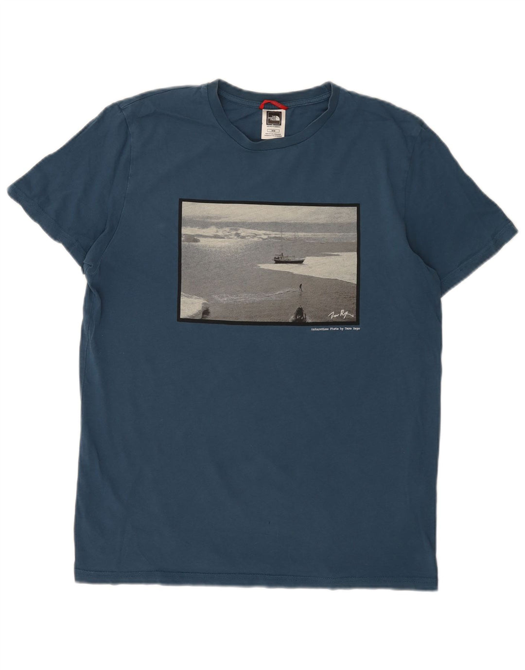 The North Face Hombre Camiseta Gráfica Top Algodón Azul Medio