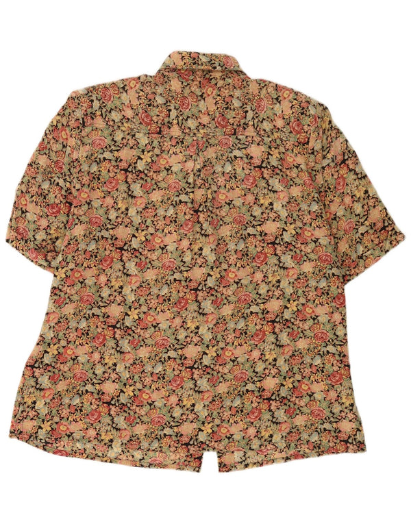 Cherie Blusa de manga corta para mujer UK 40 XL Seda floral multicolor