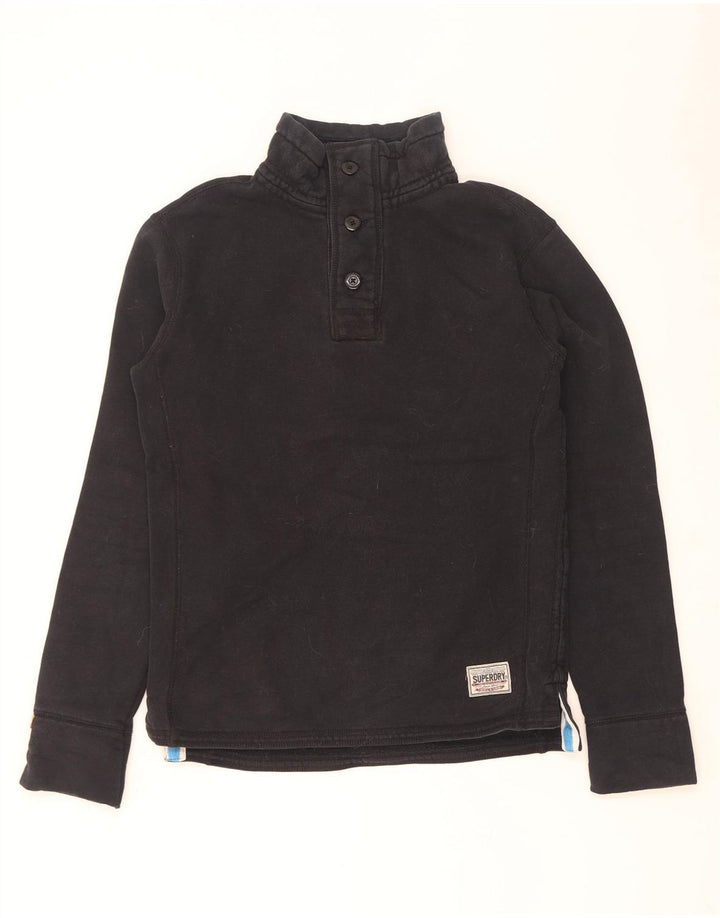 Superdry Sudadera con cuello y botones gráficos para hombre Jersey de algodón negro mediano