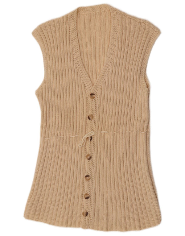 Vintage mujer sin mangas Cardigan suéter Reino Unido 14 medio blanco apagado