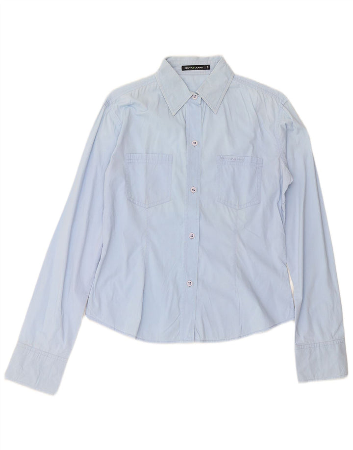 DKNY Camisa para mujer UK 10 Small Azul Algodón
