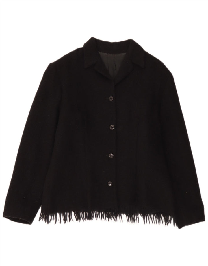 Vintage mujer 4 botones Blazer chaqueta Reino Unido 12 lana negra mediana