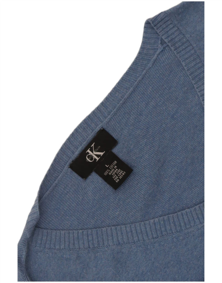 Calvin Klein - Jersey con cuello en V para hombre, talla grande, algodón azul