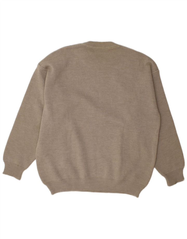 Vintage hombres cuello redondo jersey suéter grande gris rayas lana