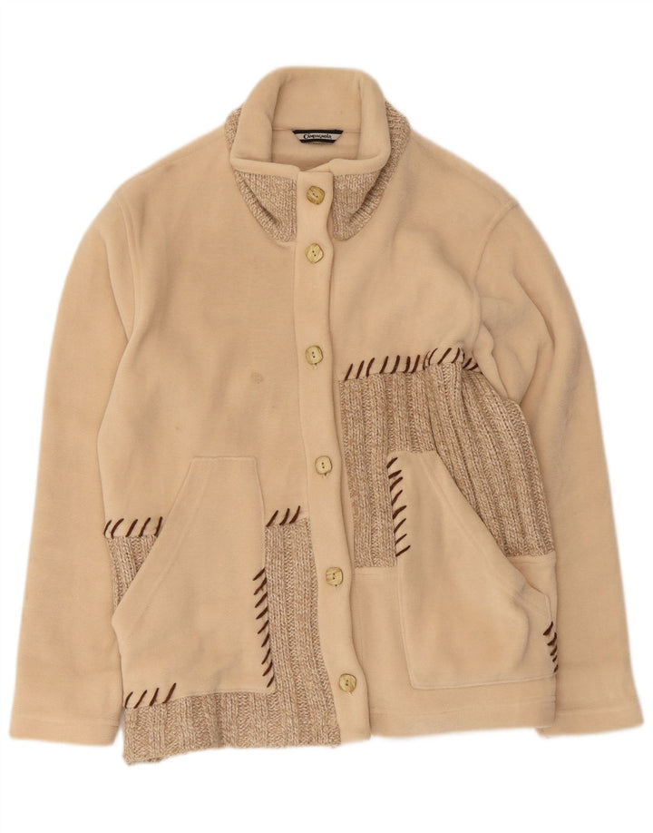 Vintage mujer chaqueta de lana de gran tamaño Reino Unido 10 pequeño bloque de color beige