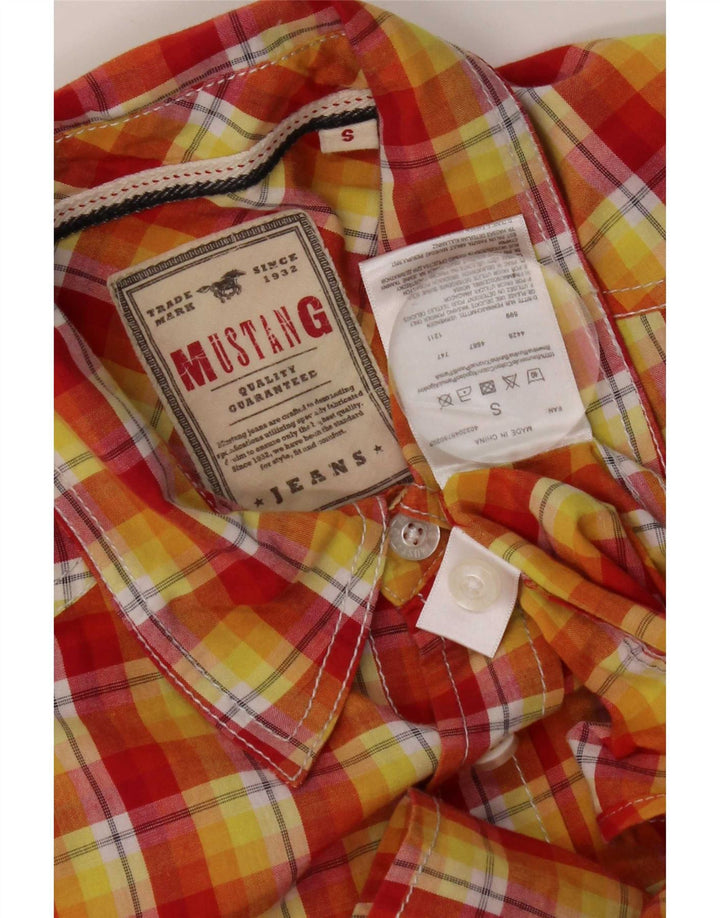 Mustang Camisa De Manga Corta Para Hombre Small Yellow Check Cotton