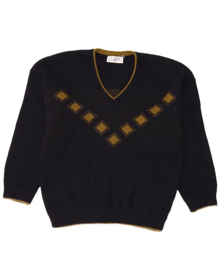 Cabrini Jersey con cuello en V para hombre, talla grande, lana azul marino Argyle/Diamond