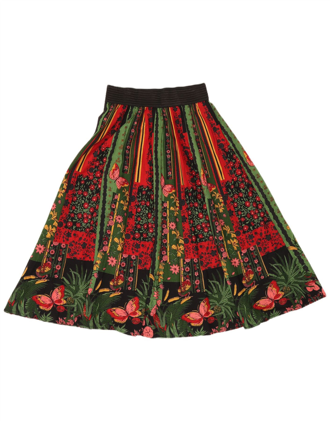 VINTAGE Falda de cintura alta para mujer W24 XS Algodón floral multicolor