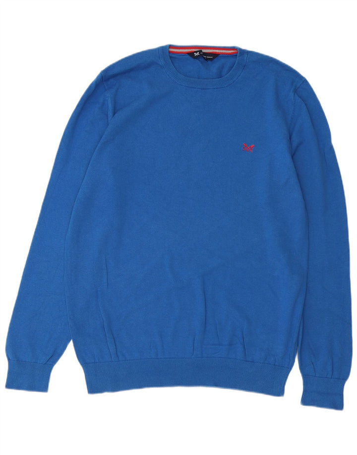 CREW CLOTHING Suéter tipo jersey con cuello redondo para hombre, talla grande, azul