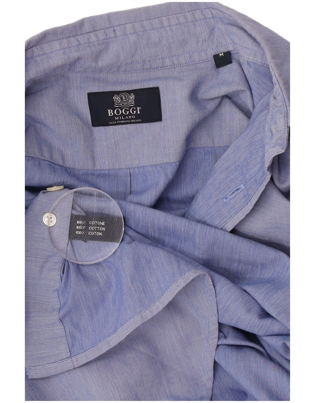 Boggi Hombre Milano Camisa De Manga Corta Azul Medio Algodón