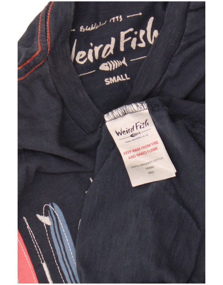 WEIRD FISH Camiseta gráfica para hombre Top pequeño algodón azul marino