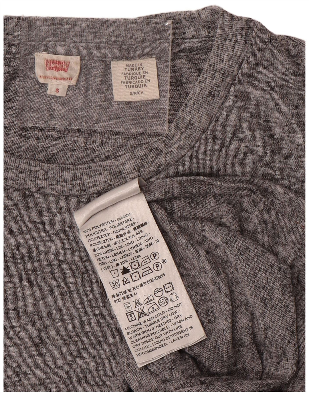 LEVI'S Camiseta para mujer Top UK 10 Small Grey Moteado Poliéster