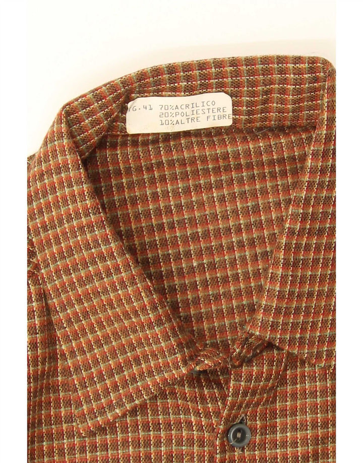 Camisa vintage para hombre talla 41 marrón medio cheque acrílico