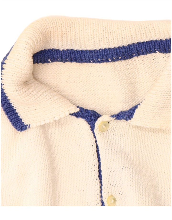 Vintage hombres polo cuello jersey suéter medio blanco geométrico