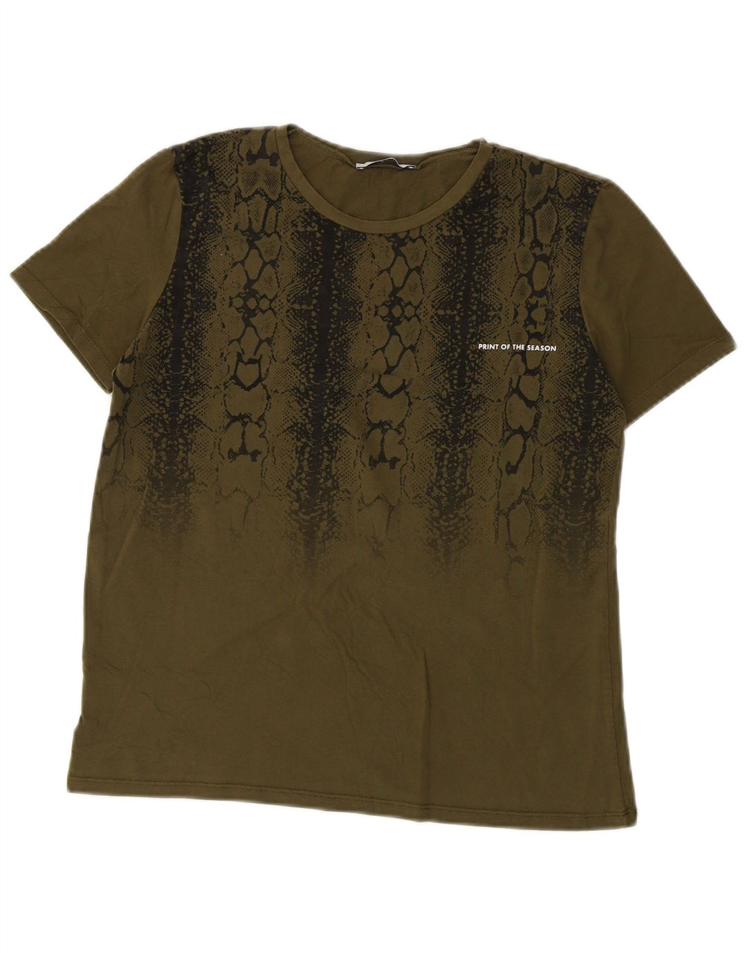 ZARA Camiseta Mujer Top UK 40 Medium Caqui Estampado Animal