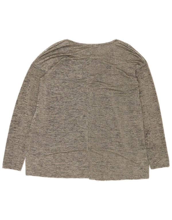 Zara Mujer Top Manga Larga UK 44 Poliéster Moteado Gris Medio Moderno