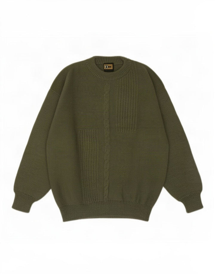 Vintage hombres cuello redondo jersey suéter IT 50 verde medio