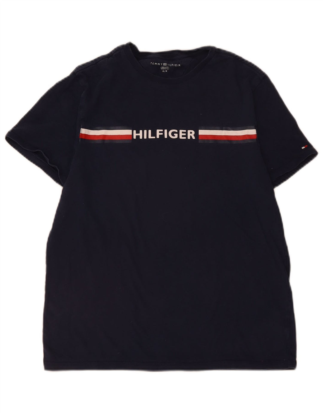 TOMMY HILFIGER Camiseta gráfica para hombre Top Small Azul marino Colorblock