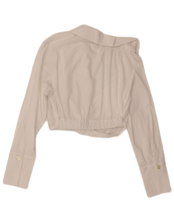 Zara Blusa Corta De Manga Larga para Mujer Top UK 10 Small White Cotton
