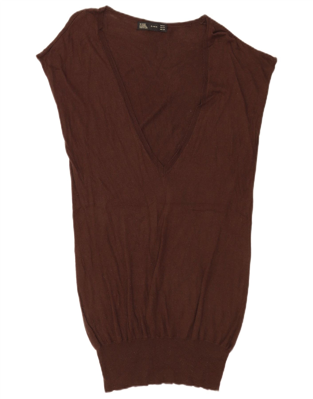 Zara Mujer Camiseta Sin Mangas Larga Rayón Marrón Medio