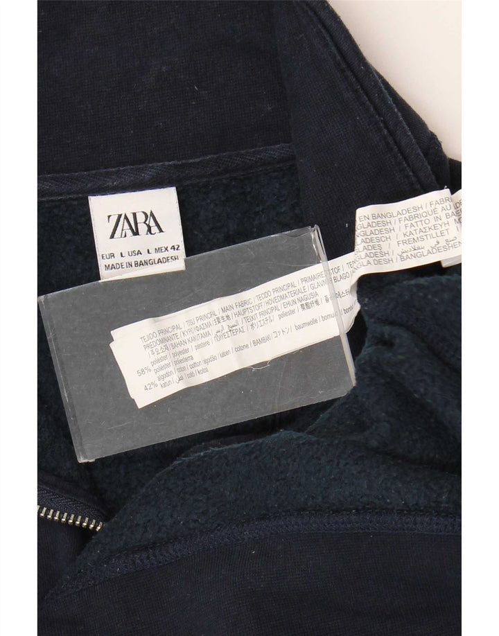 Zara Hombre Zip Neck Sudadera Jumper Large Azul Marino Poliéster
